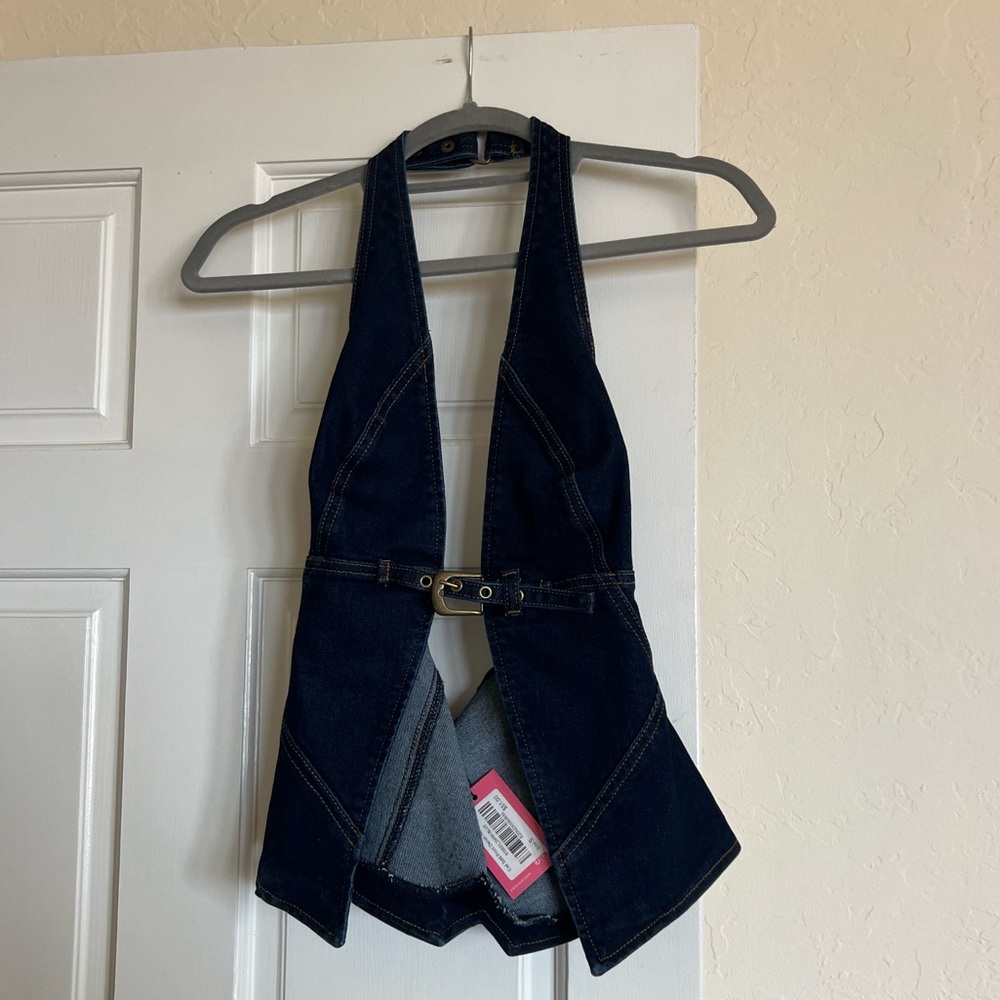 NWT Edikted Dark Blue Denim Halter Top